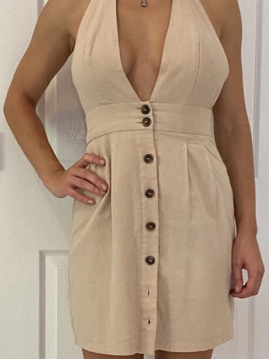 Forever 21 Dresses & Skirts - Forever 21 Women's Beige Halter Dress Button Down Front Mini Dress Size XS